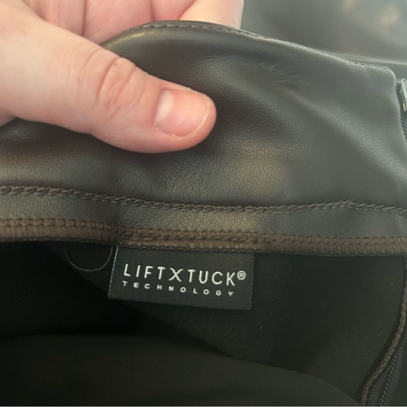 NYDJ sculpt her chocolate brown faux leather knee length skirt - Picture 6 of 14